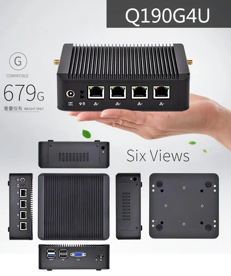 QOTOM Mini PC Q190G4 With 4 LAN Port Pfsense as Router Firewall Quad Core 2 GHz 4G RAM 32G SSD