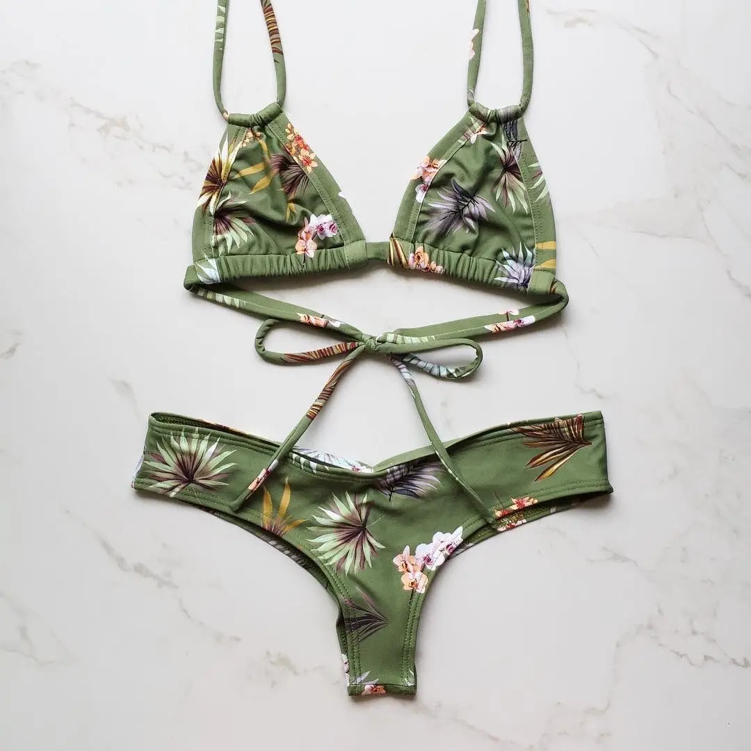 

Brand 2017 Bikinis Women Swimsuit Floral Top Stripe Bottom Swimsuit High Waist Bikini Brazilian Biquini Tropical Bathing Suit