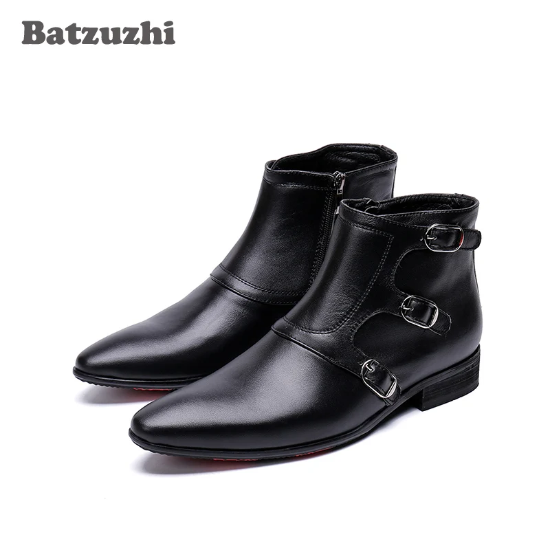 Für Ankle Zapatos Echtes Schwarzes De Handgemachte Batzuzhi Leder Herbst Schwarz Spitz Winter Männer Boot Stiefel Hombre I7wwnPxqz