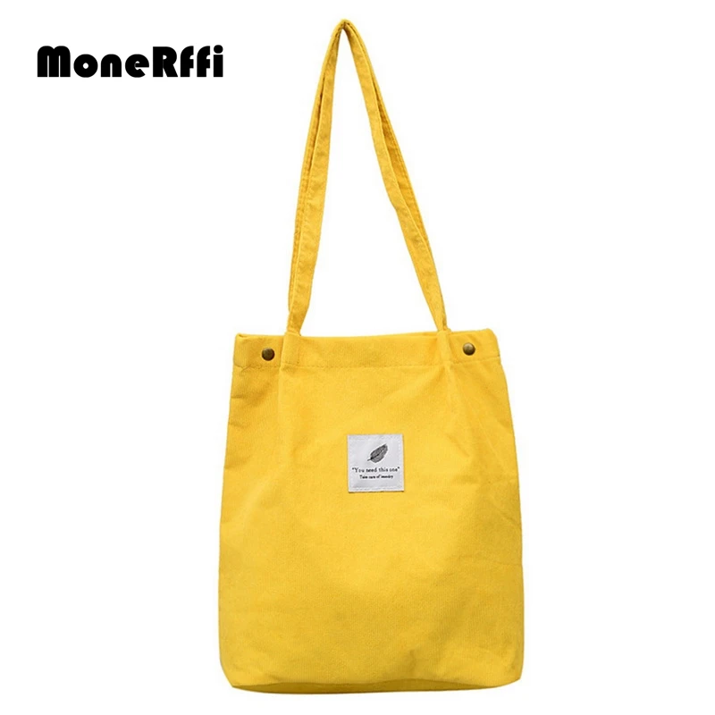 

MoneRffi Women's Canvas Bag Corduroy Simple Tide Female College style Handle Bag Solid Color Large capacity Shoulder Bag Student