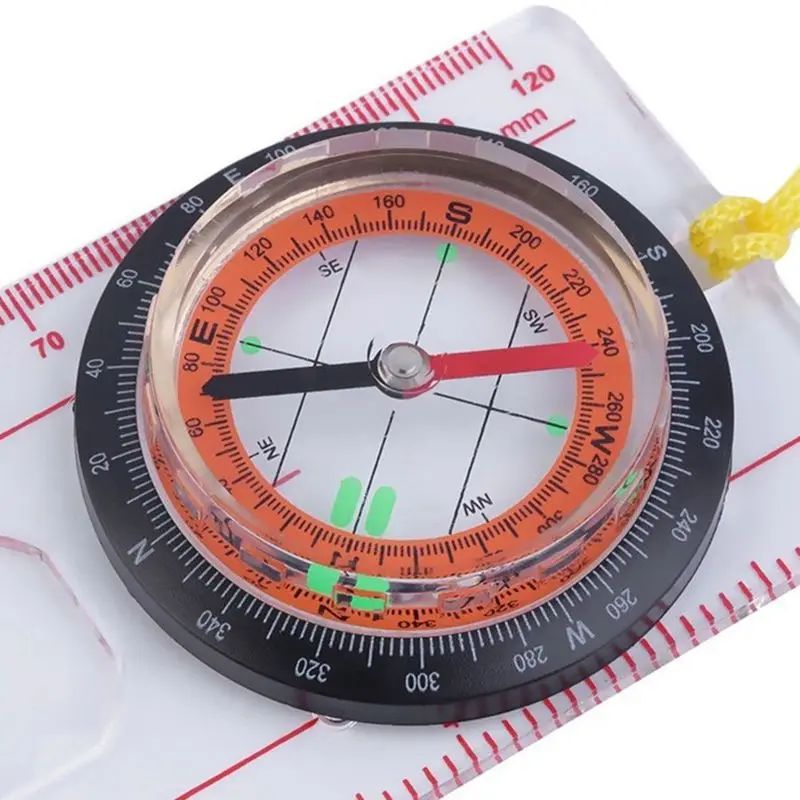 Baseplate Ruler Compass Map Scale Magnifier With Strap Camping Hiking OCOMP7198