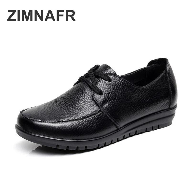 

ZIMNAFR BRAND 2018 NEW WOMEN FLATS SOFT BOTTOM COMFORTABLE GENUINE LEATHER MOTHER CASUAL SHOES WOMEN FLATS PLUS SIZE 35-43