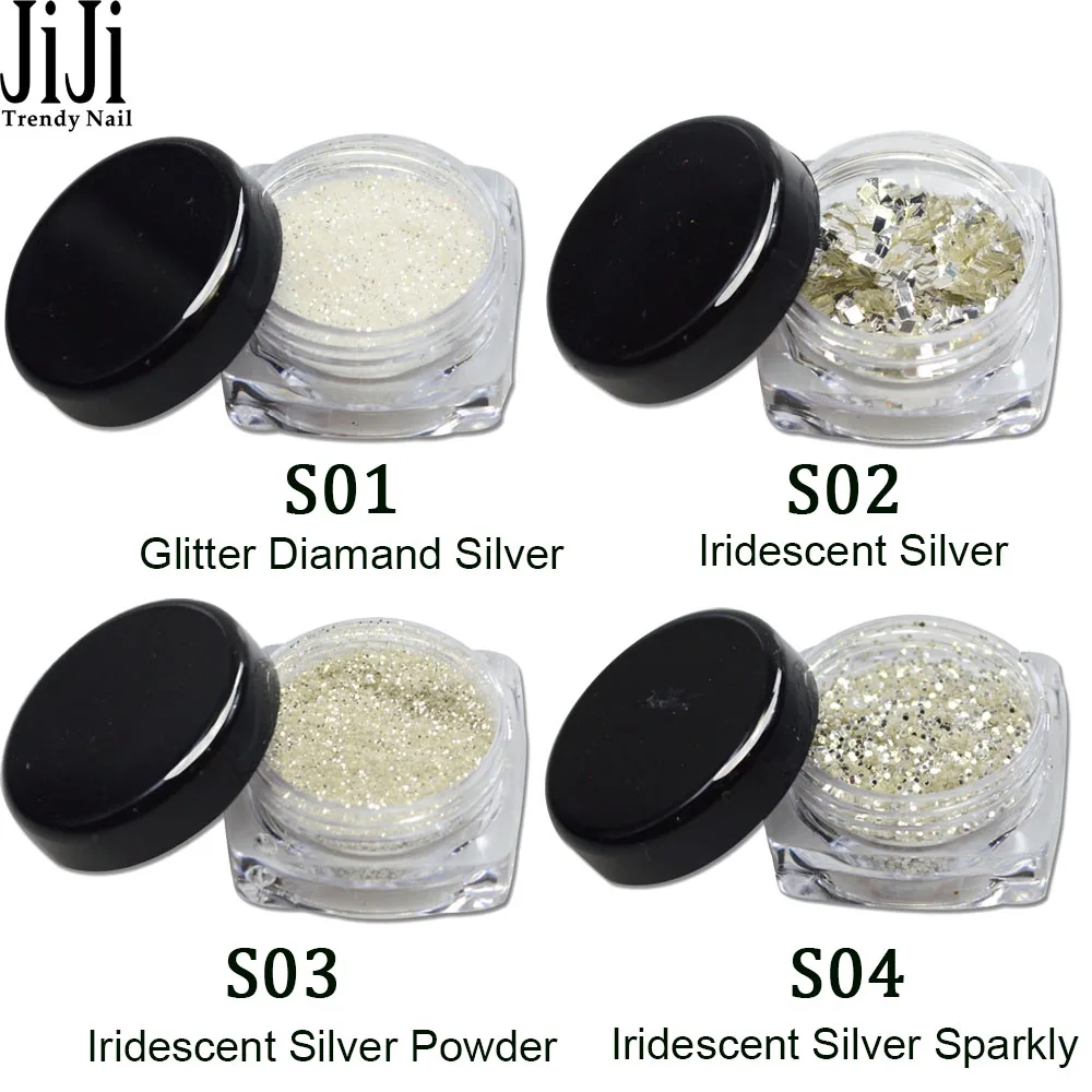 العصرية مسمار 1g 3D DIY مسمار الفن بريق الجمال الفضة الألوان الترتر سباركلي حجر الراين/مسحوق الغبار JIS01-04