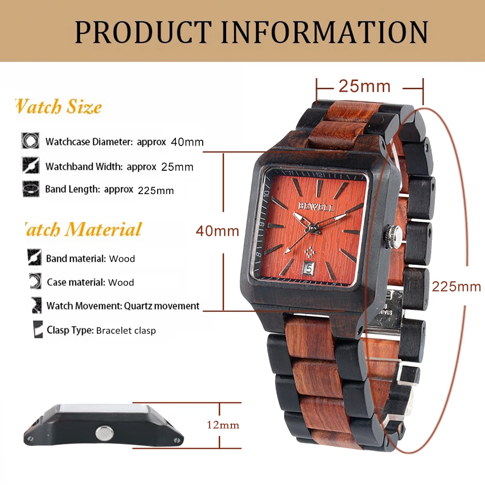 BEWELL WOODEN WATCH