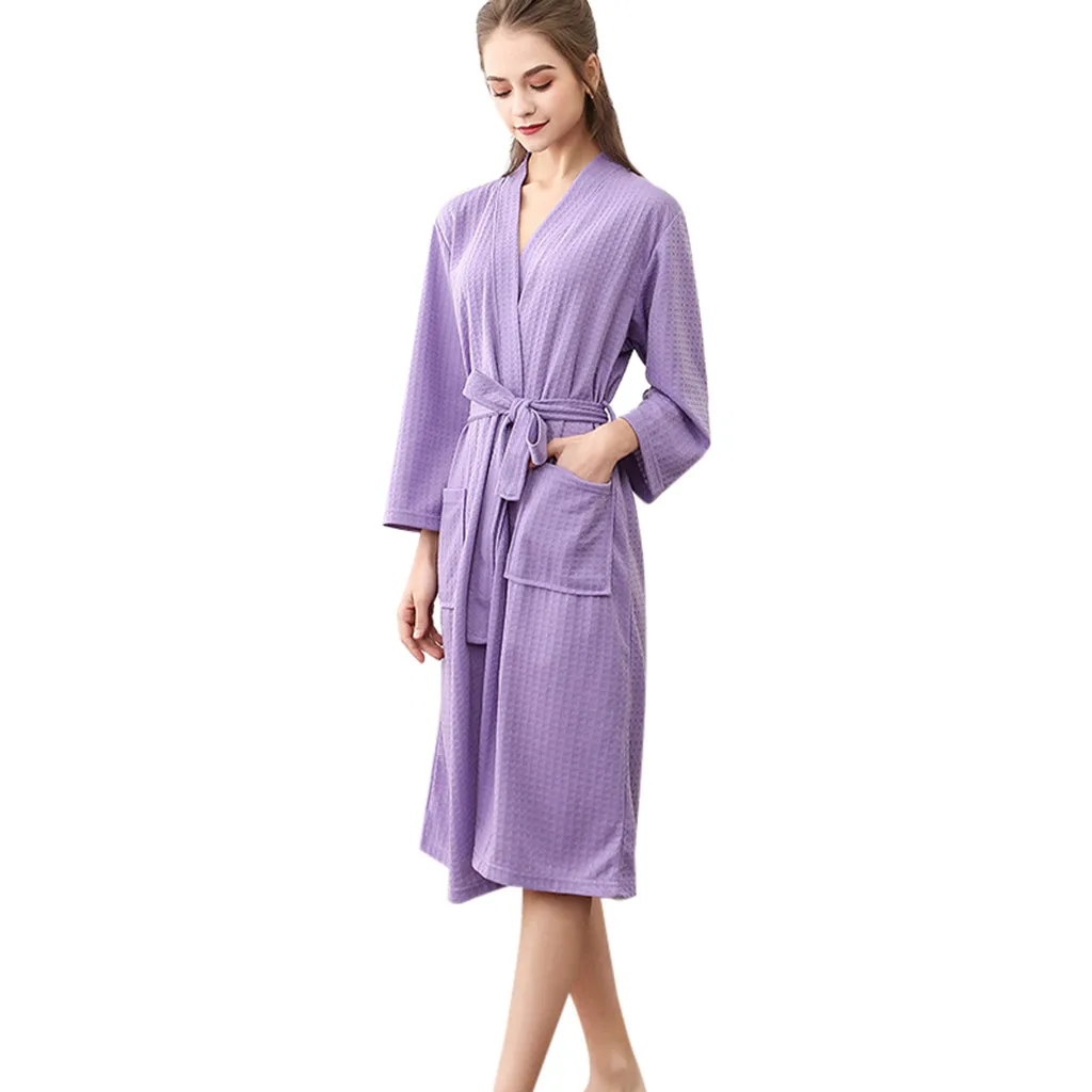 MUQGEW халат женский халат femme женская ночная одежда хлопок дышащий Сплошной цветной халат комбинированная Домашняя одежда Халат пальто# G3 - Цвет: Фиолетовый