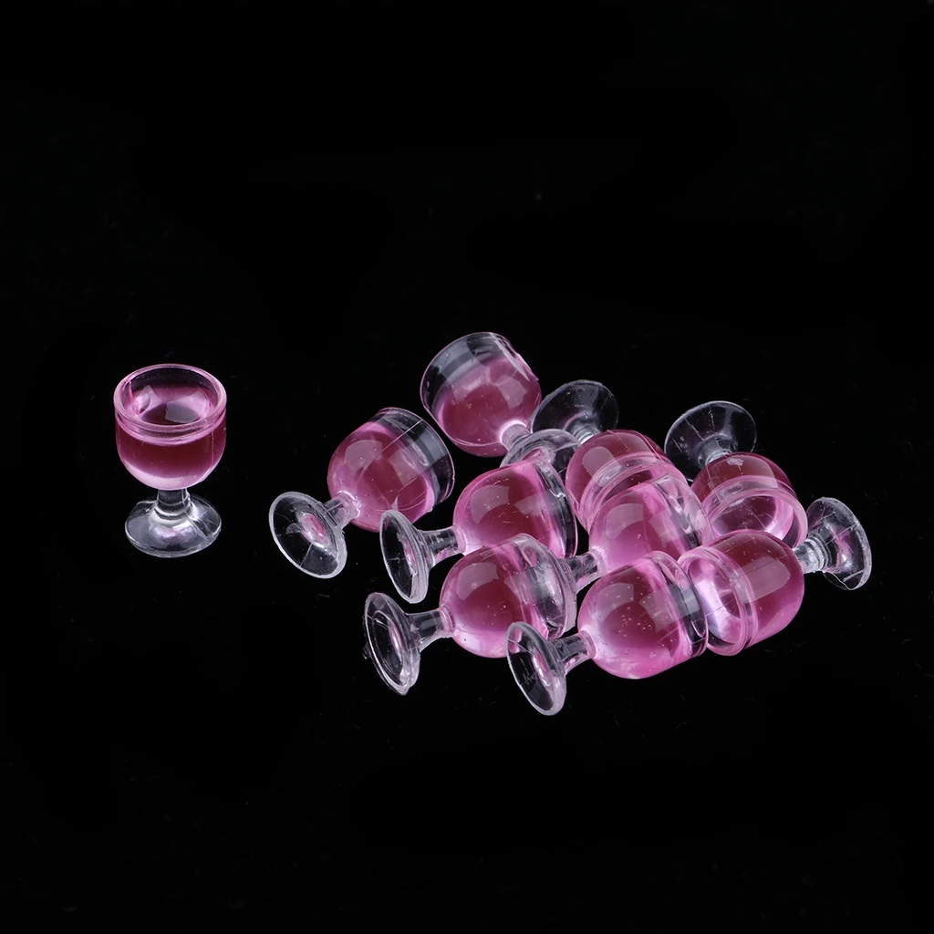 

10 Pieces 1/12 Dollhouse Tableware Miniature Wine Glasses Champagne Cup Miniature Goblet Room Dollhouse Decor Accessory Pink