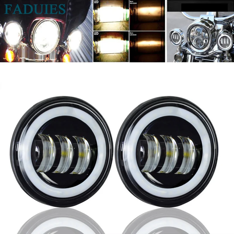 FAUIDES Black 4.5 Inch Motorcycles 30W Black LED Auxiliary Passing Spot Lights Whit White DRL