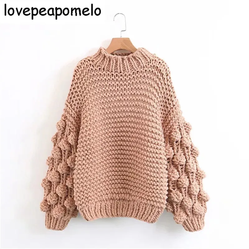 

2018 New Autumn and Winter Loose Collar Handmade Three-Dimensional Lantern Sleeve Women's Head Knitted Sweater One Size D153