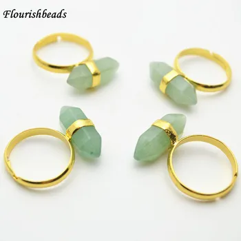 

Natural Green Stone Pillar Rings Gold Color Electroplating Fashion Woman Jewelry