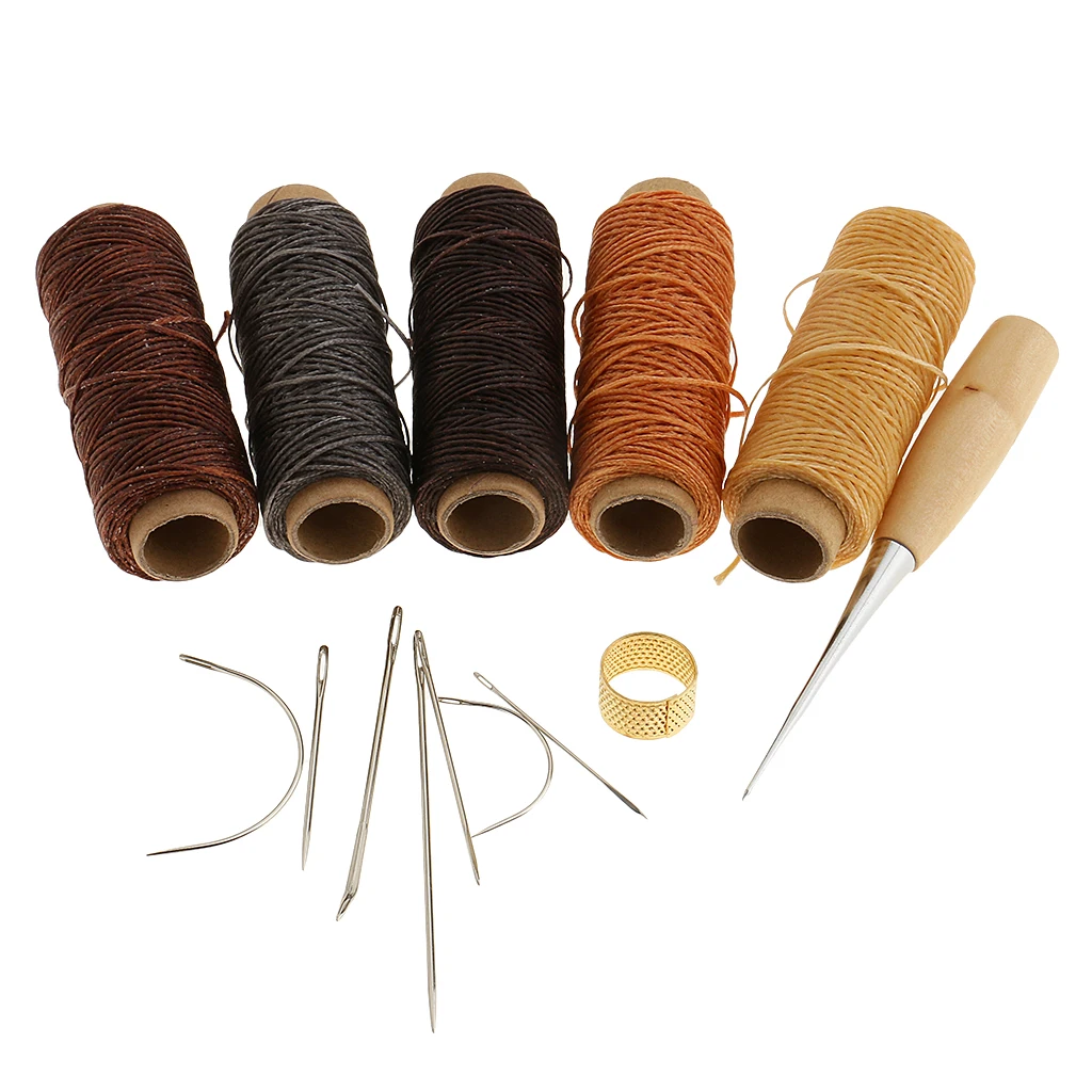 14 Pieces/Set Leather Craft Tool Hand Sewing Needles Awl Waxed Cord Upholstery Carpet Leather Canvas DIY Sewing Accessories