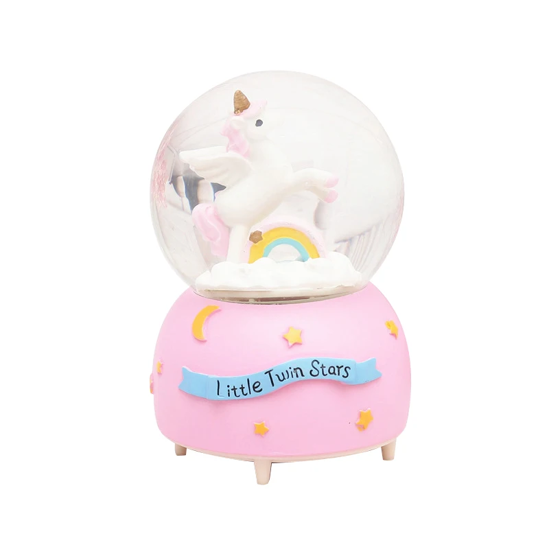

Cartoon Unicorn Crystal Ball Music Boxes With Lights Rotating Snow Globe Birthday Gifts Crafts Gifts For The New Year Home Decor