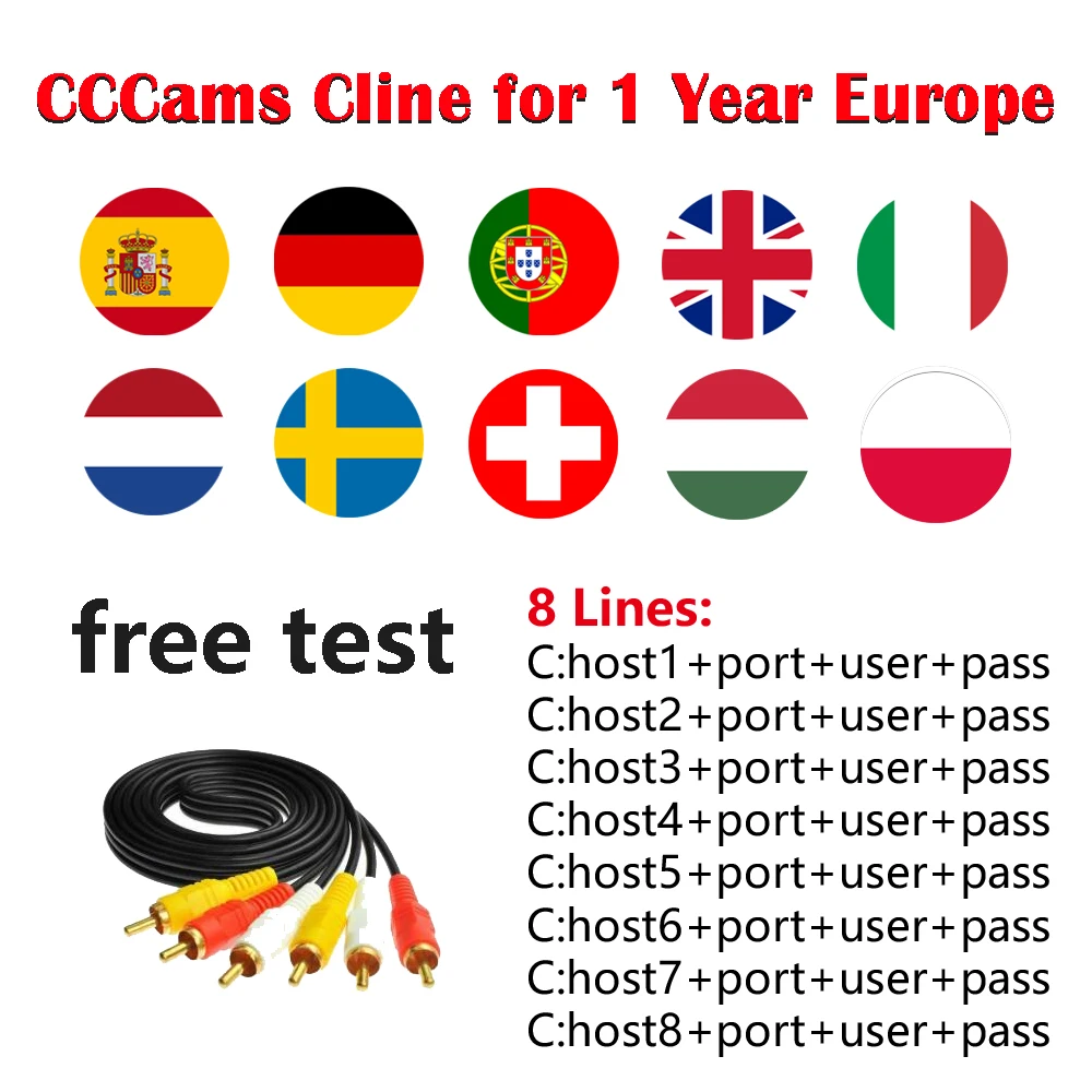 CCCams для Испании Германия Португалия 1 год 7 линий HD спутниковый ТВ приемник наиболее стабильный CCCams сервер