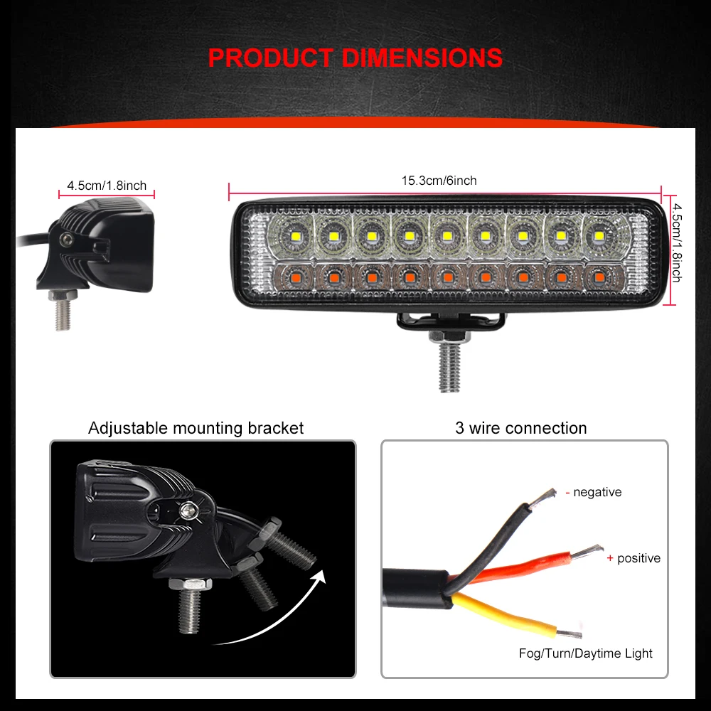 2 шт. DRL 18 Вт 6 дюймов светодиодный светильник для работы, противотуманная работа, стробоскоп, боковой Дневной светильник в сборе, головной светильник s лампочка для ford focus 2 jeep car ATV