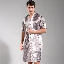 Новая серая мужская пижама-кимоно, атласный халат, пижама, домашняя одежда, банный халат с длинными рукавами из сатина, Мягкая шелковистая одежда для сна, банный Халат
