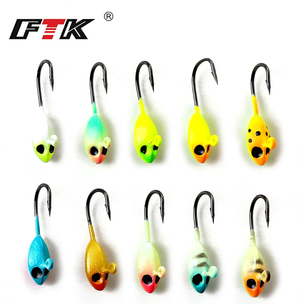 

FTK Ice Fishing Hook 5pcs/Lot 1.1g/1.4g/1.6g Lead Head Hooks Jig Mini Metal Bait For Fish
