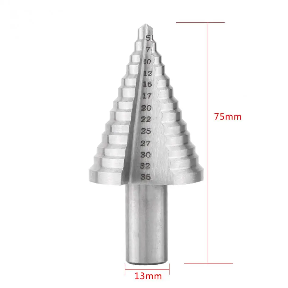 5-35 мм высокое стальное Рифленое ступенчатое сверло 13 шагов Деревообработка Дерево металлическое отверстие сверление шаг конический резак инструменты ручные инструменты