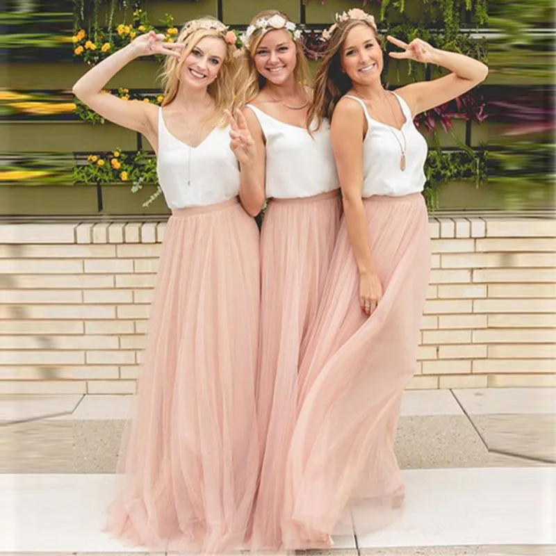 

3 Layers Soft Tulle Bridesmaid Skirt Custom Made Cheap Pink Maxi Long Skirt Wedding Skirts Tutu 56 Colors Available Free Size