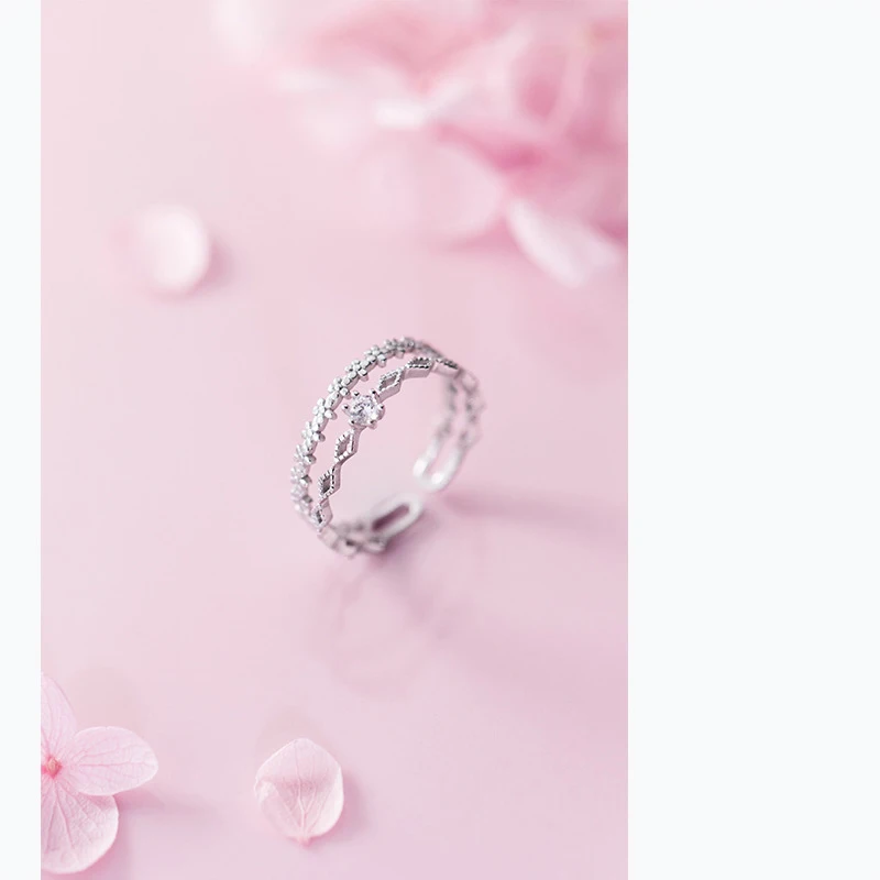 DXJEL стерлингового серебра 925 женские кольца с двойной геометрией цветок CZ Регулируемые кольца для женщин дропшиппинг ювелирные аксессуары