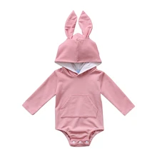 Baby Warm Bunny Ear Romper Autumn Winter Infant Rabbit Style Jumpsuit 2017 New Bebes Baby Boy Girl Hooded Cotton Hot Romper 0-2Y