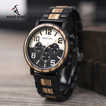 BOBO BIRD Men's Wooden Stainless Steel Water Resistant Chronograph Quartz Watches