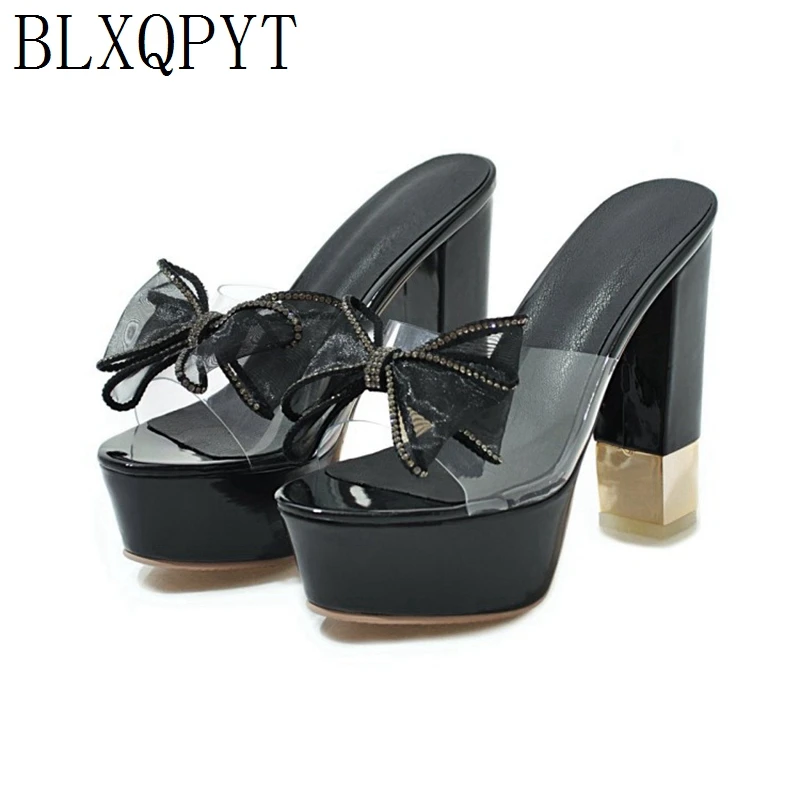 

BLXQPYT New Women Summer Slippers Transparent Crystal High Heels12.5cm Peep Toe Party quality Shoes Woman Platform Sandals 85-1
