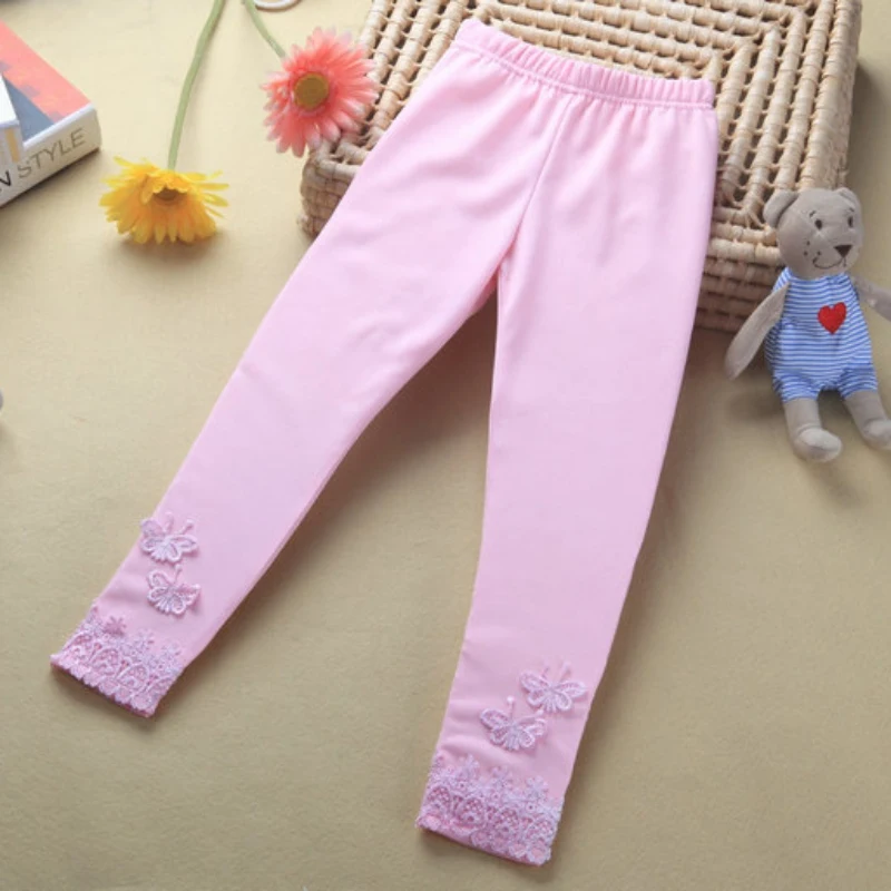 Популярные детские теплые штаны с кружевом и бабочками, Стрейчевые штаны для девочек, обтягивающие штаны для малышей