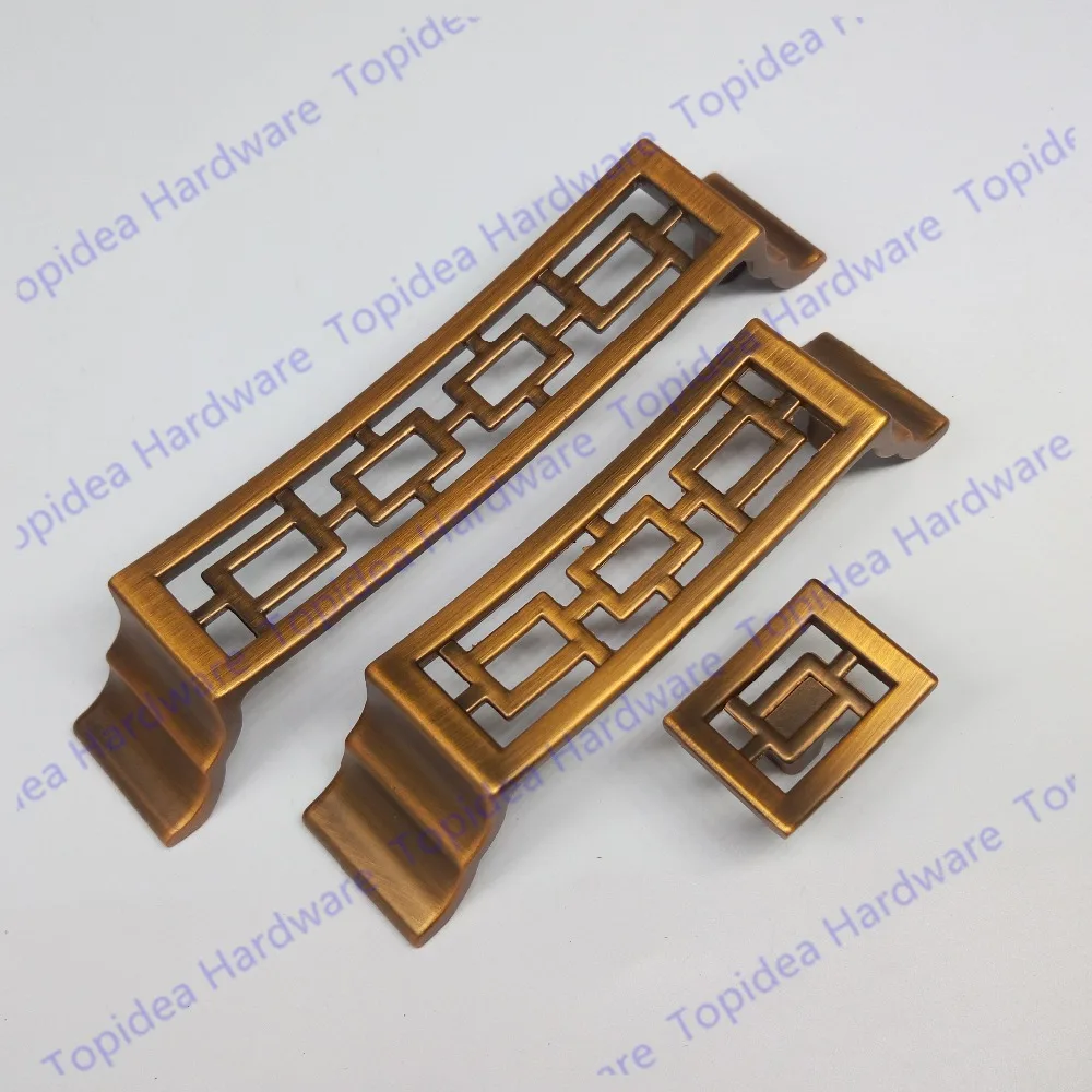 Single Knob / Hole CC 96mm/128mm Antique Bronze cabinet knob Zinc alloy kitchen furniture handle Chinese Style antique drawer pu