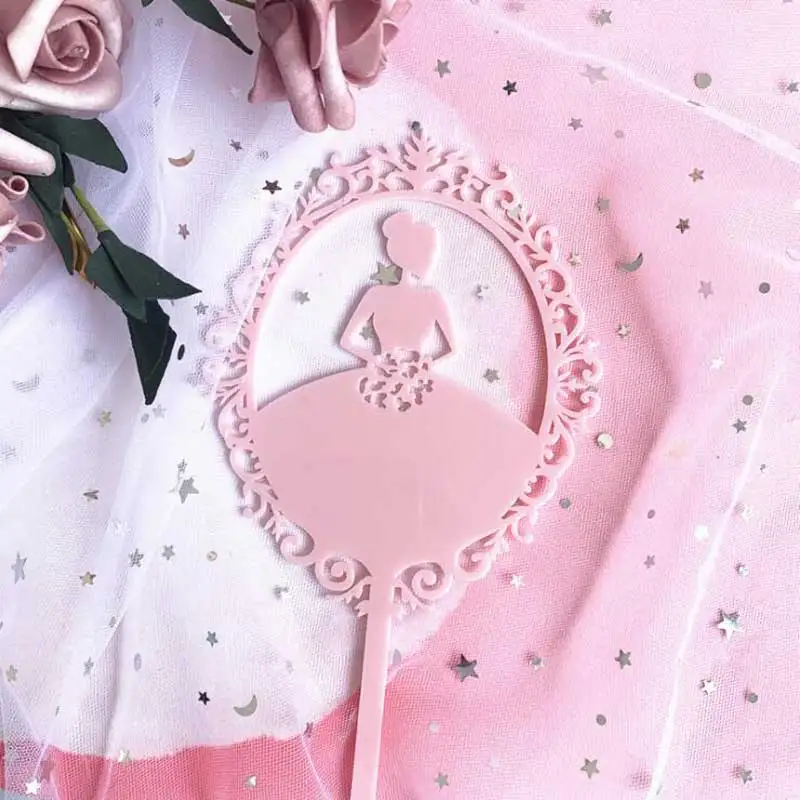 Акрил принцесса торт Топпер золотой розовый цветок невесты Свадебный кекс Топпер для свадьбы девушки день рождения украшения для торта для вечеринки