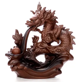 

Ceramic Backflow Incense Burner Creative Home Decor Dragon Incense Holder Censer With Flood dragon burner + 20Pcs Incense Cones