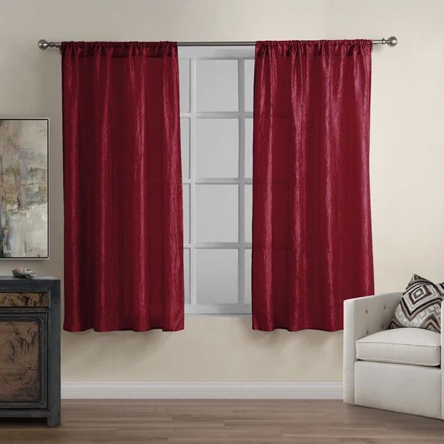 BBJ C21049 7Sizes Red/Gray Curtains for Bedroom Crumple Satin Fabric