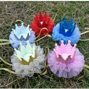 

20pcs/lot 2016 New Baby Girl Glitter Crown Mesh Headband Crown Gold Thin Headband