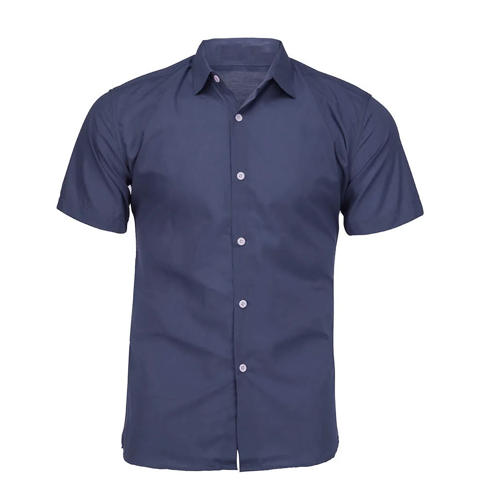 Приталенная Мужская рубашка, рубашка с коротким рукавом, мужская мода, camisa masculina, однотонные рубашки, рубашка в Корейском стиле, мужские рубашки