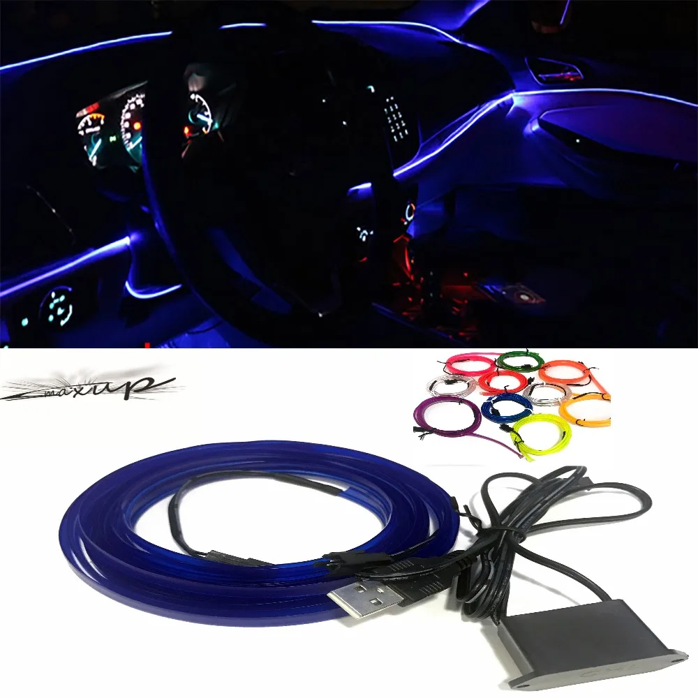 

Maxup 5meter 10 colors automotive products USB EL cold line Flexible Interior Decoration Moulding Trim Strips Light car led lamp