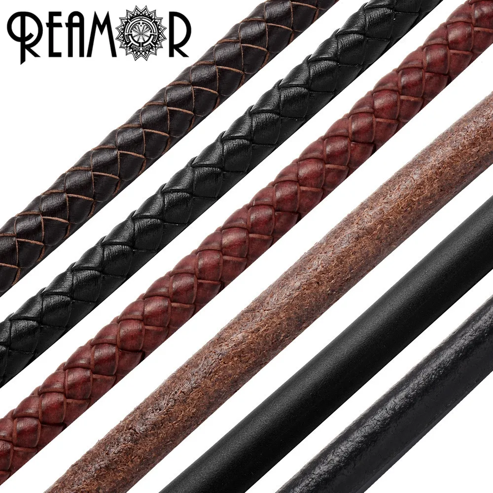 

REAMOR 5 Types 8mm Braided Genuine Leather Rope String Cord For Bracelet Jewelry Craft Making DIY Findings Wholesale