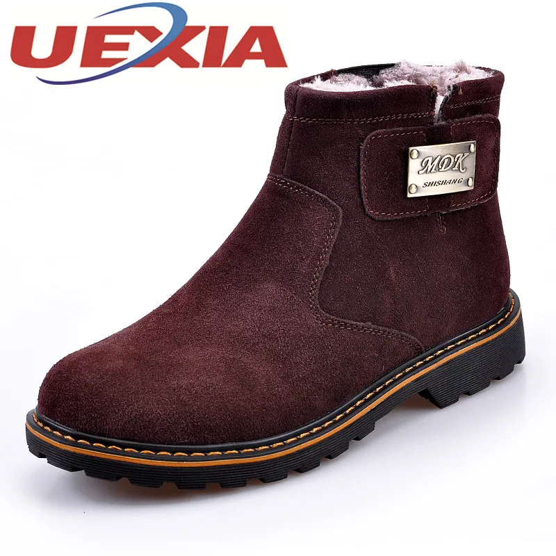 

Fashion Suede Leather Snow Boots Men Winter Warm Shoes Plush Timber Boots Mens Outdoor Casual Ankle Platform Boots Work Shoes