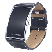 Мужчины и женщины arcuate светодиодный цифровой Дата поддельные кожаный ремешок модные часы черный
