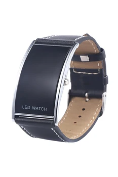 

man and woman arcuate LED digital date fake leather strap trendy watch black
