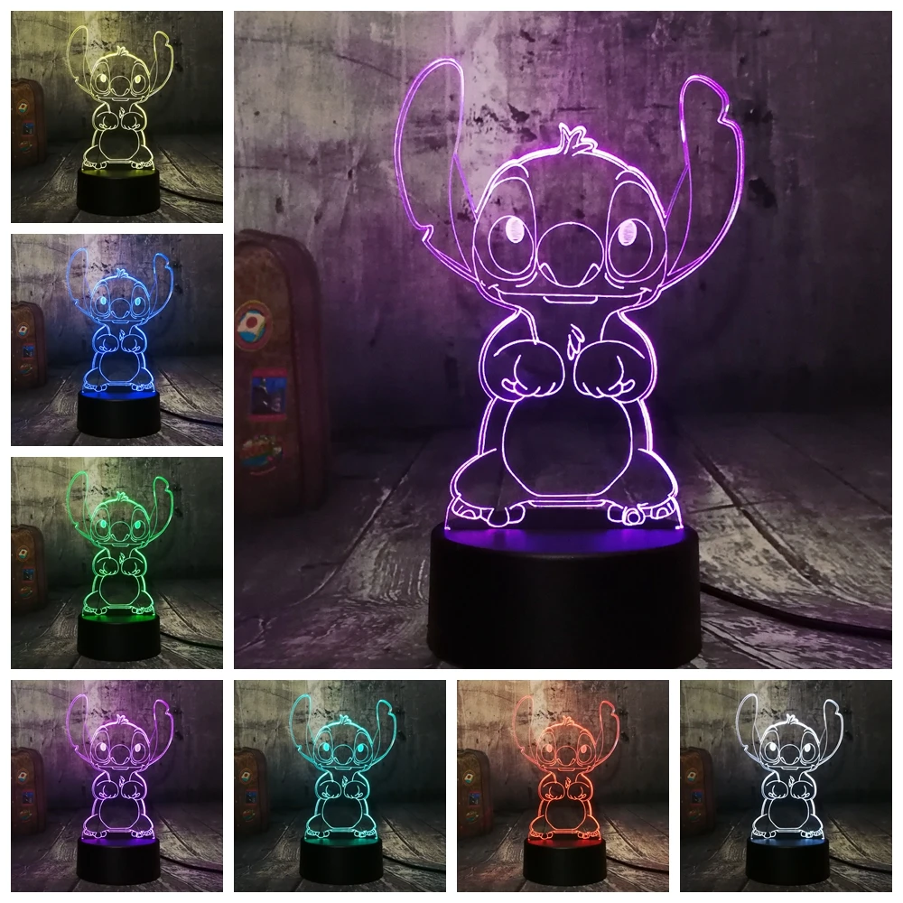 New Cartoon Cute Stitch 3D LED Night Light 7 Color Change Baby Sleep Table Lamp Home Decor Holiday Kids New Year Christmas Gift