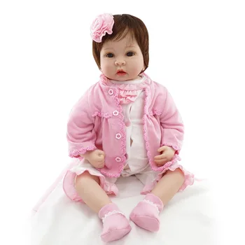 

55cm Reborn Baby Dolls Cloth Body With Teddy Bear Plush Doll Toys Child Gift Soft Silicone Doll With Clothes Imitation Baby