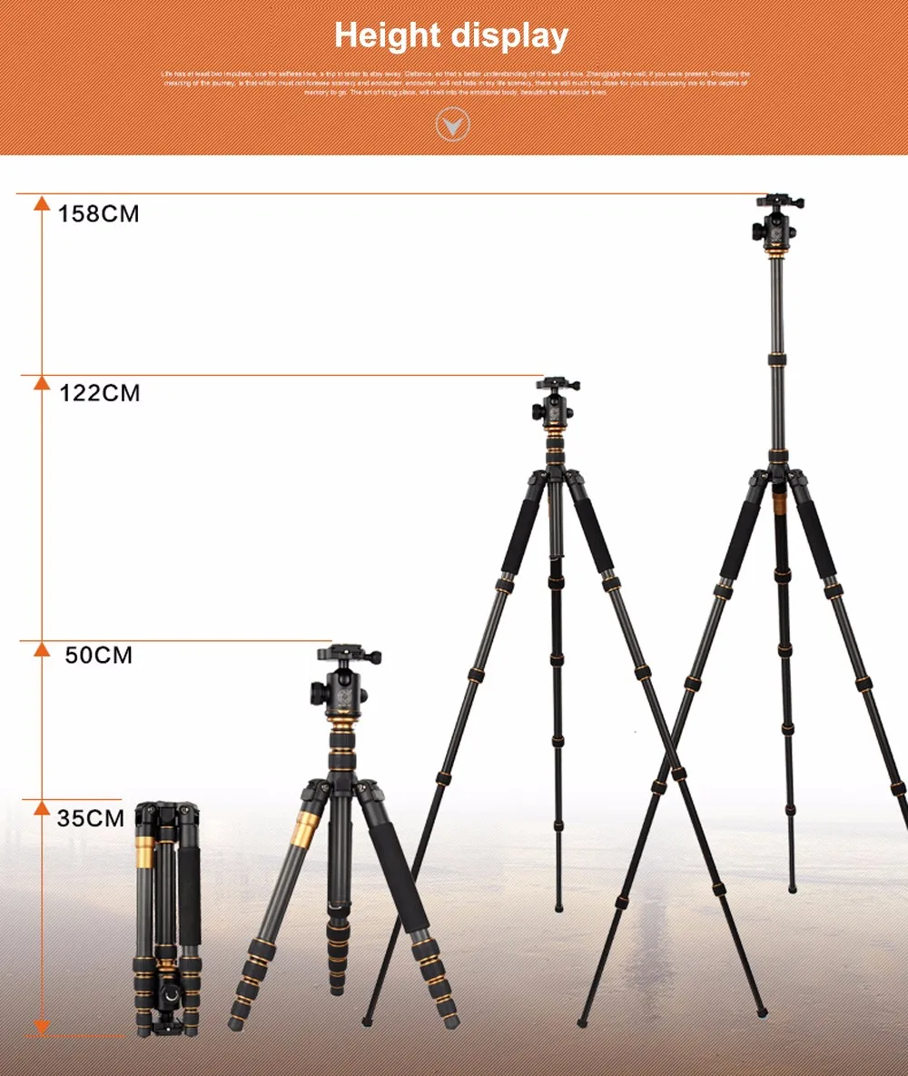 QZSD Q666C Профессиональная фотография Штатив-тренога из углеволокна для компактный монопод для камеры с шариковой головкой для путешествий Камера стенд для цифровых зеркальных фотокамер Canon Nikon