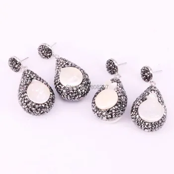 

5Pair Natural pearl dangle earrings pave black rhinestone fashion drop earring