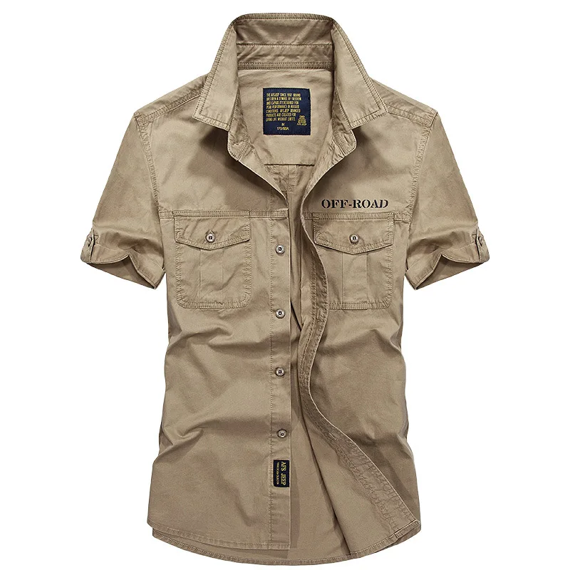 AFS Jeep брендовая весенне-осенняя рубашка в стиле милитари для мужчин хлопок с длинным рукавом армейские рубашки Camisetas hombre размера плюс 4XL Chemise homme - Цвет: Short Sleeve Khaki