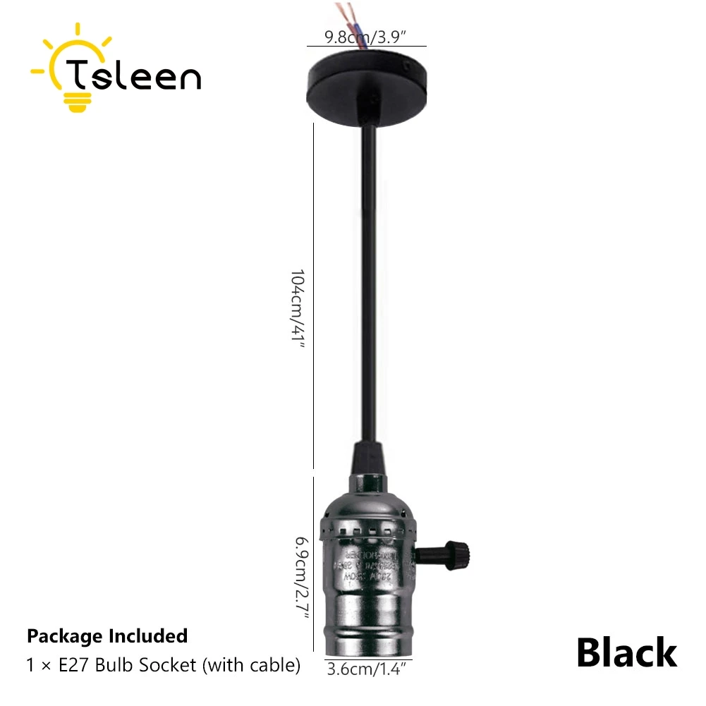 Античный Эдисон стильный металлический AC 100~ 240V Цоколь E27 винтажный Ретро держатель лампы подвесной светильник с винтовым гнездом 220V 110V 230V - Цвет: black switch
