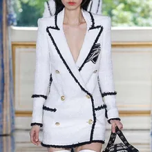 Роскошная брендовая осенне-зимняя женская куртка, стразы, значок, двубортный, отложной воротник, фланец, модное офисное Женское пальто