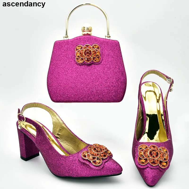 

Luxury Shoes Women Designers Nigerian Women Wedding Shoe and Bag Set Decorated with Rhinestone Women Shoe and Bag Set In Italy