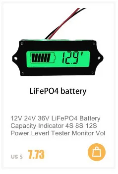 12V 24V 36V LiFePO4 Battery Capacity Indicator 4S 8S 12S Power Level Tester Monitor Voltmeter Meter LCD Display eBike 8-70V