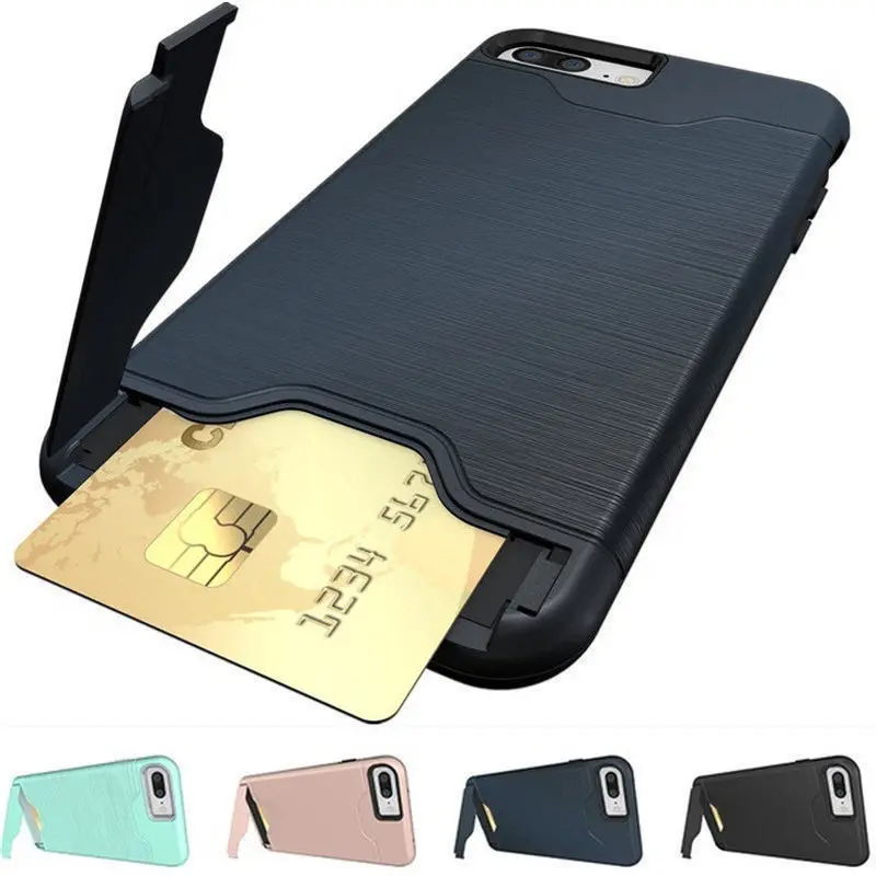 

For iPhone X 6 7 8 Plus XS XR Soft Rubber Hybrid PC Shockproof Card Slot Cover Case For XS MAX XR 6s 6sPlus 7 8 7Plus 8Plus X