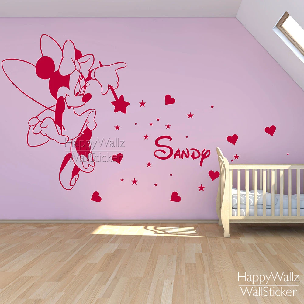 ميني ماوس اسم اسم الجدار الجدار ملصق diy طفل الحضانة مخصصة اسم غرفة الأطفال جدار ديكور صائق الاطفال طفل الحضانة اسم 558C