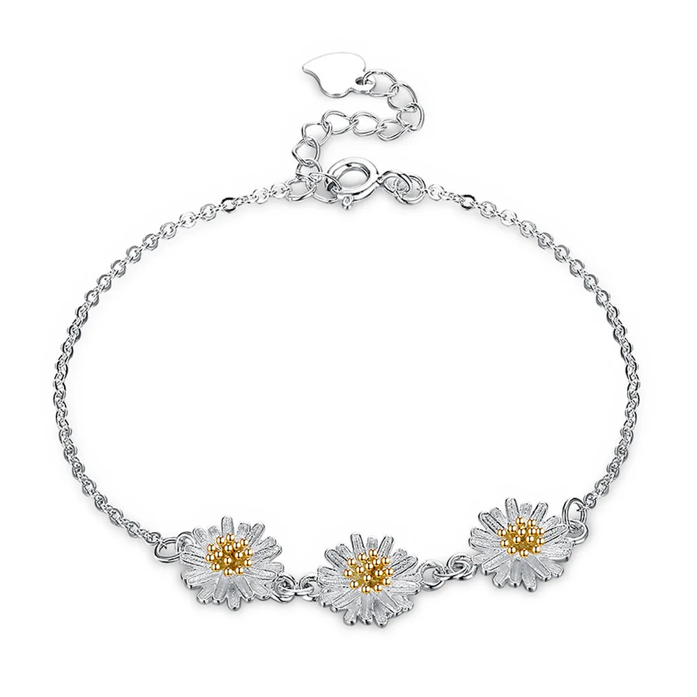 

925 Sterling Silver Small Fresh Daisy Bracelet for Women Flowers and Plants European and American Fashion Style Hand Jewelry
