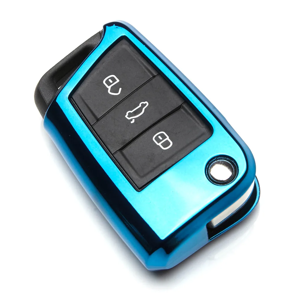 KUKAKEY 6 Colors TPU Car Key Cover Case For Volkswagen VW Golf 7 GTI R MK7 Tiguan Key Bag Shell Holder Car Keyrings keychain